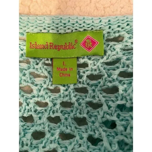 3/$15 Island Republic Women's Green Crochet Knit Pullover Sweater Size L - Picture 9 of 11